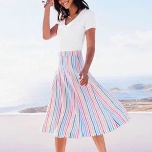 Boden Rainbow Striped Linen A-line Skirt